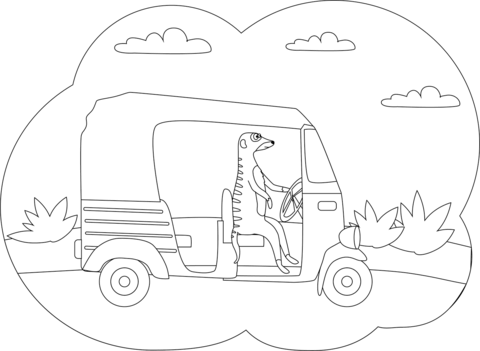 Meerkat Driving A Rickshaw Coloring Page